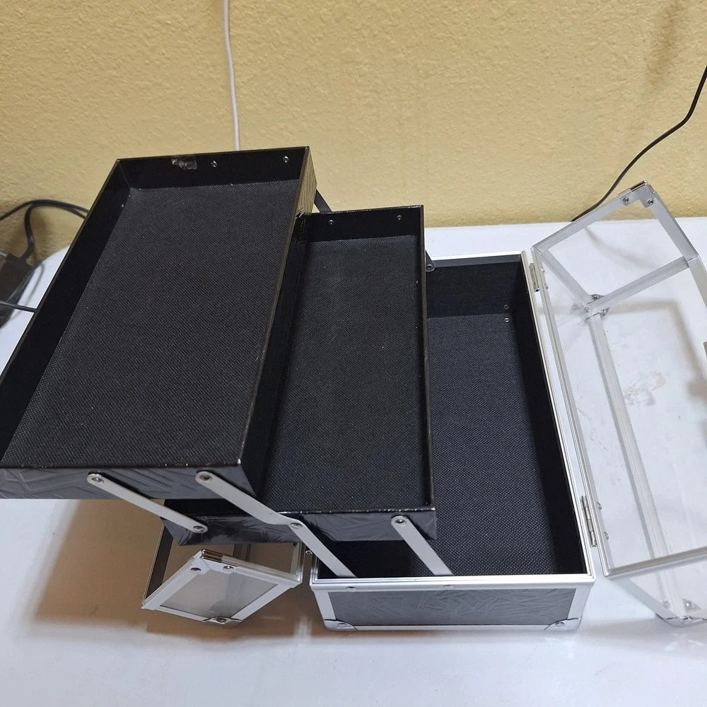 Vintage Clear Acrylic Makeup Train Case Cosmetic Organizer Jewelry Storage Box